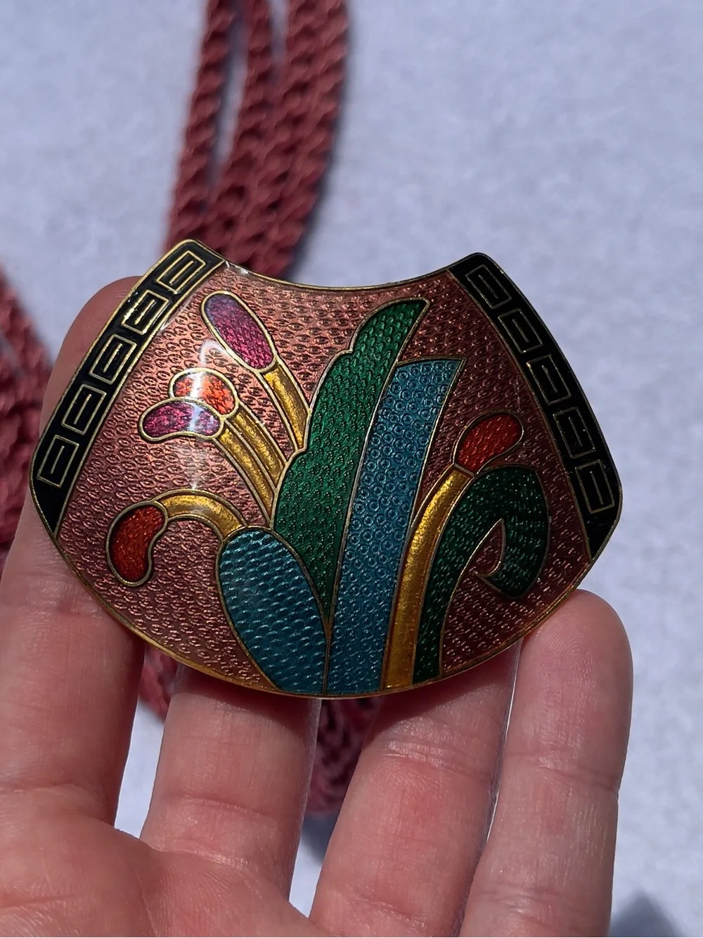 Vintage 80's Cloisonne’ Enameled Rope Belt upBraided Design Gold Tone Accents 45